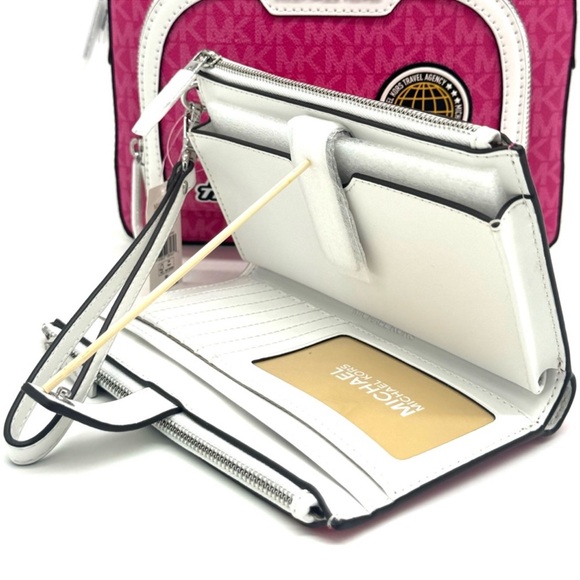 Michael Kors Md Embellished Zip Pocket Backpack & Double Zip Wallet Dragonfruit - Picture 13 of 14